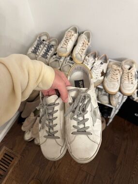 Golden Goose White Low-Top Sneakers with Gray Star